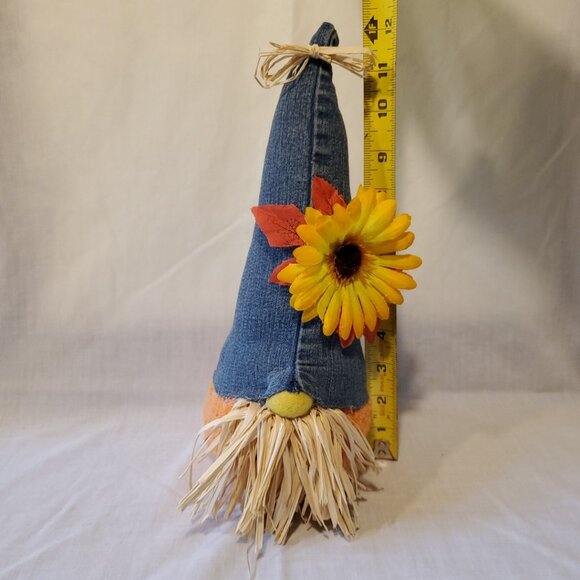 Handmade Fall Gnome Decoration Denim Sunflower Autumn Decor 12" Farmhouse Gnome - Picture 2 of 9